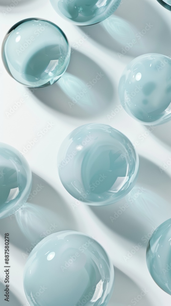 Aufkleber modern artistic display of blue glass sculptures on soft white background, emphasizing composition a