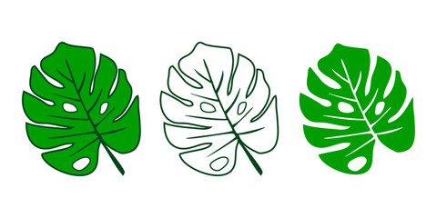 Logo planta tropical. Grupo de hojas de planta monstera con línea exterior y relleno