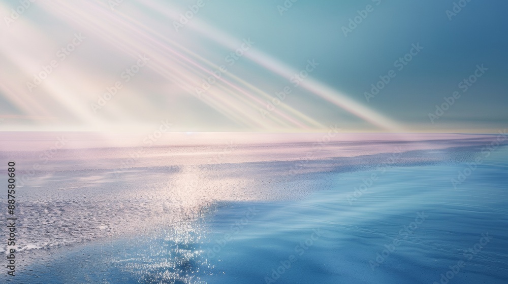Poster Tranquil Abstract Blue Surface with Soft Beams of Light, Minimalist Calm and Serenity Capture in Flat Smooth Texture, Suitable for Background and Wall Art