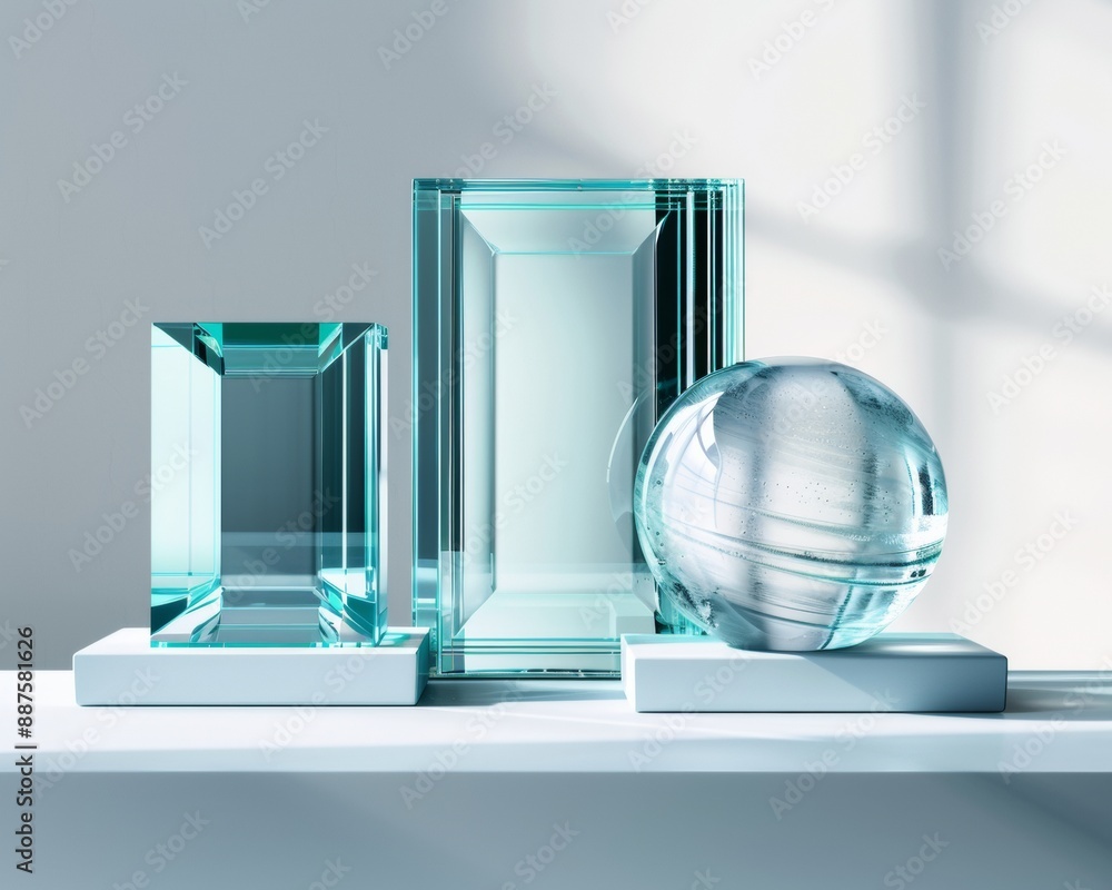 Poster elegant composition of modern glass shapes in soft lighting transparent and frosted designs create c