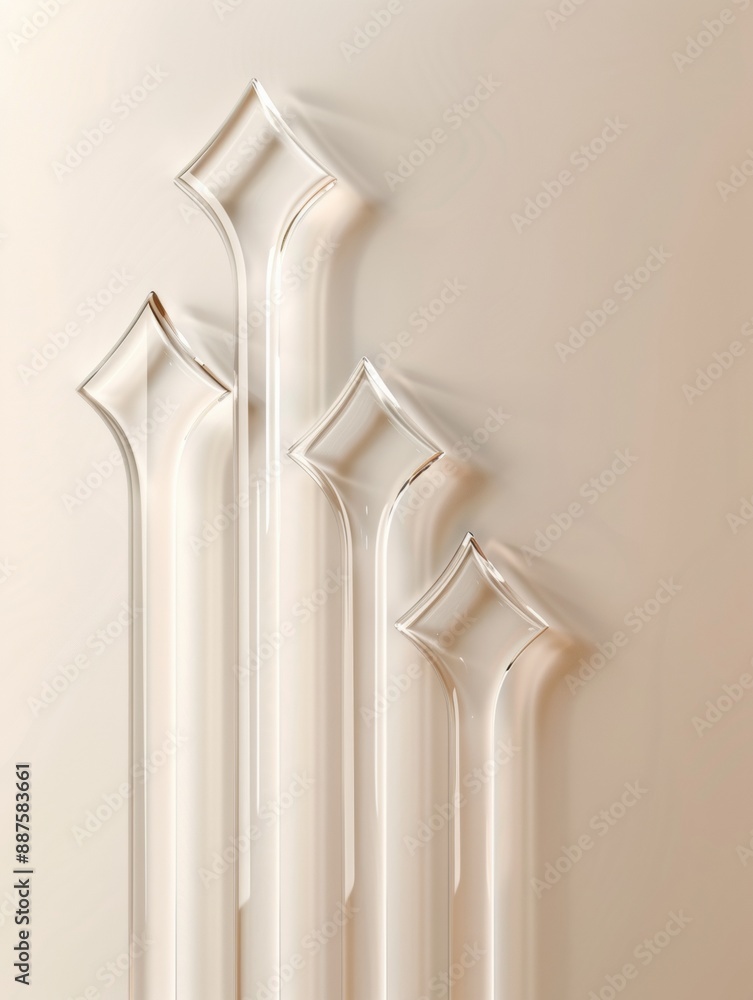 Poster Sleek Transparent Glass Arrows on Textured Cream Background for Modern Digital Interface Design