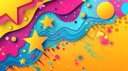 A vibrant summer sale banner bursts with bold colors and abstract shapes, capturing attention with its dynamic design