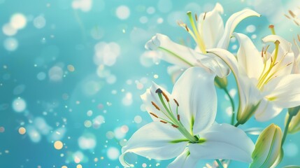 Fototapeta premium Sympathy card with lily flowers.&nbsp;Condolence card.&nbsp;Empty place for a text.&nbsp;Illustration for cover,&nbsp;card,&nbsp;postcard,&nbsp;brochure,&nbsp;advertising or presentation