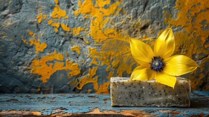 Composition With The Flag Of Ukraine, A Flower, And Soap, Symbolic And Meaningful, High Quality Background