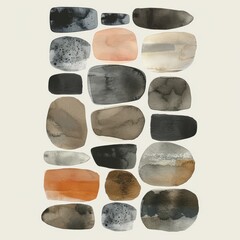 Nordic Bohemian Scandinavian Minimalist Abstract Shapes Watercolor in Taupe and Beige for Simple Decoration Interior Poster Frame Design