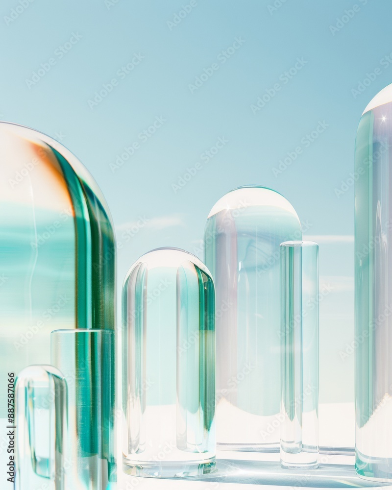 Aufkleber elegant display of diverse glass shapes in frosted and transparent styles against a light background