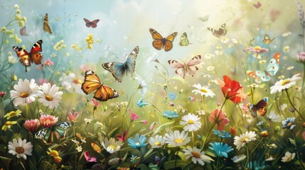 Butterflies in a Field of Flowers