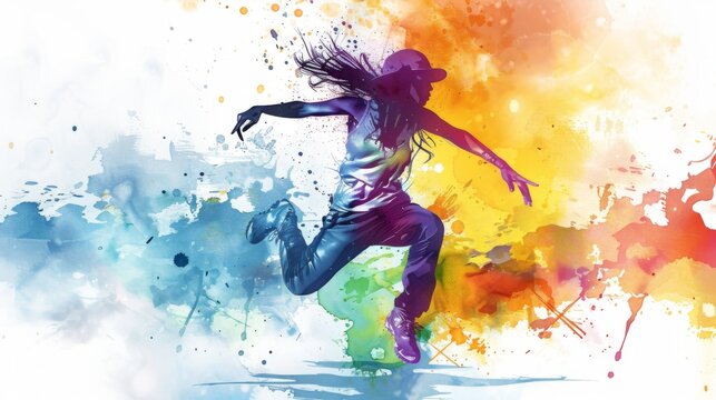 Watercolor design of a female hip hop dancer
