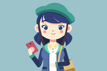 A beautiful enemy girl holding a phone vector illustration