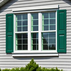 White with green trim vinyl replacement windows.