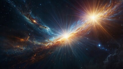 Divine Light Beams Blessing the Cosmos, To convey a sense of divine presence, spiritual illumination, and otherworldly beauty in a digital art context.