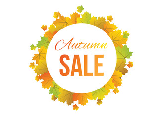 Colorful Maple Leaves Round Border Banner for Autumn Sale. Seasonal frames and borders concept vector