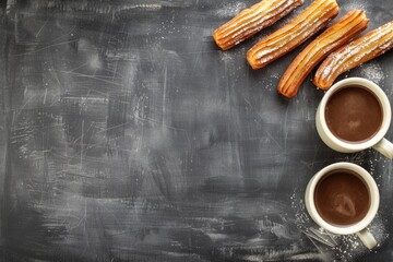 Chalkboard Background with Churros and Hot Chocolate for Copy Space - Perfect for Cafe Menu or Desserts Poster Design