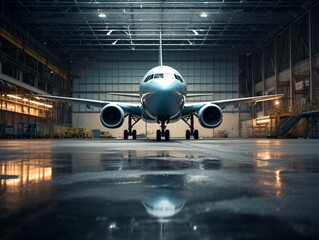 a plane in a hangar