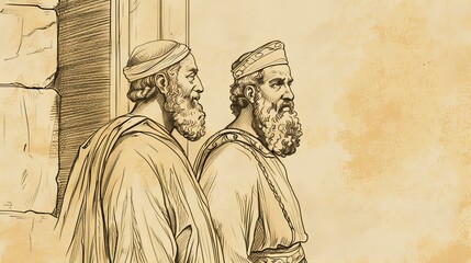 Fototapeta premium 2 Chronicles 27: Jotham's Reign, Construction Projects, Military Successes, Biblical Illustration, Beige Background, copyspace