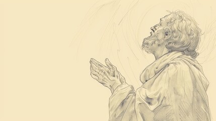 Fototapeta premium Job 13: Job's Defense, Presenting Case, Trust in God's Justice, Biblical Illustration, Beige Background, copyspace