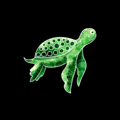 cute Turtle cartoon with watercolor ink painting