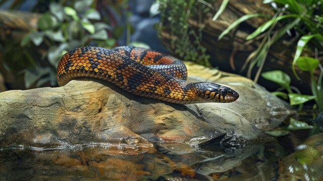 A copperbelly water snake Nerodia erythrogaster neglecta resting on a rock