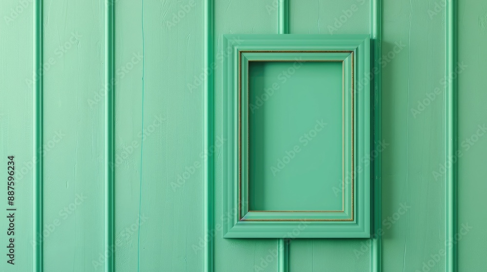 Poster mockup of green wooden frame on plain background with space for text