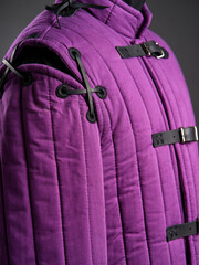 Historical fashion. Medieval knight cloth. Padded jacket gambeson.