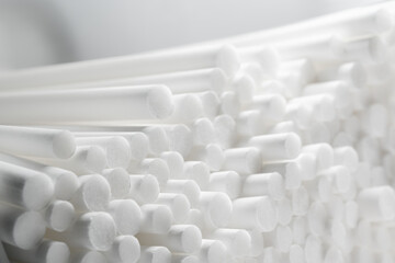 Close up of white synthetic cigarette filters