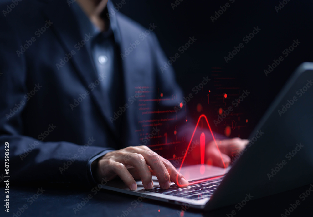 Poster notification spam in the laptop, cyber error symbol warning sign of system failure. concept of risk 