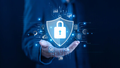lock mark cybersecurity internet, protect attacks from a hacker. concept of password privacy on an...