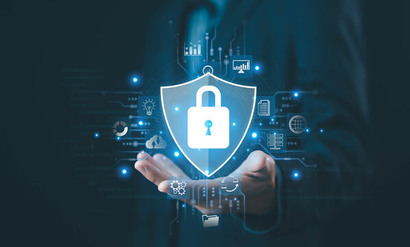 lock mark cybersecurity internet, protect attacks from a hacker. concept of password privacy on an online system, secure data from crime, virus cyber. cyber security technology digital information.