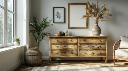 Frames On A Chest Of Drawers, Ready For Customization, Simple And Modern, High Quality Background