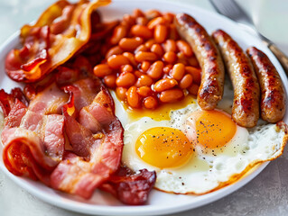 A traditional English breakfast with eggs bacon sa 25