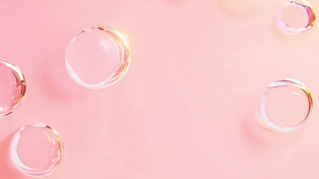 Cosmetics pink serum liquid bubbles 3d abstract background. Cosmetic moisturizer essence gel. Collagen fluid bubble molecule. Moisturizing cream or oil for personal health care and beauty skin concept
