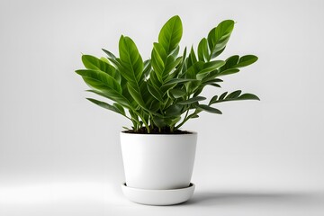 Obraz premium ZZ plant in pot white background, AI Generated