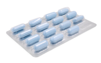Antibiotic pills in blister isolated on white