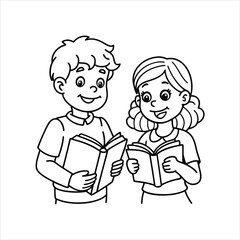 girl and boy reading books vector