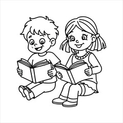 girl and boy reading books vector