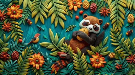 Obraz premium Cute Red Panda in Lush Tropical Forest.