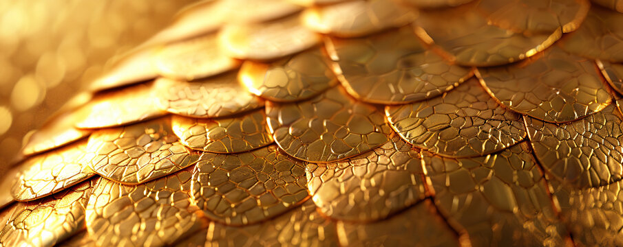 Gold dragon scales texture background, close up, macro photography, hyper realistic, octane render, high resolution photography