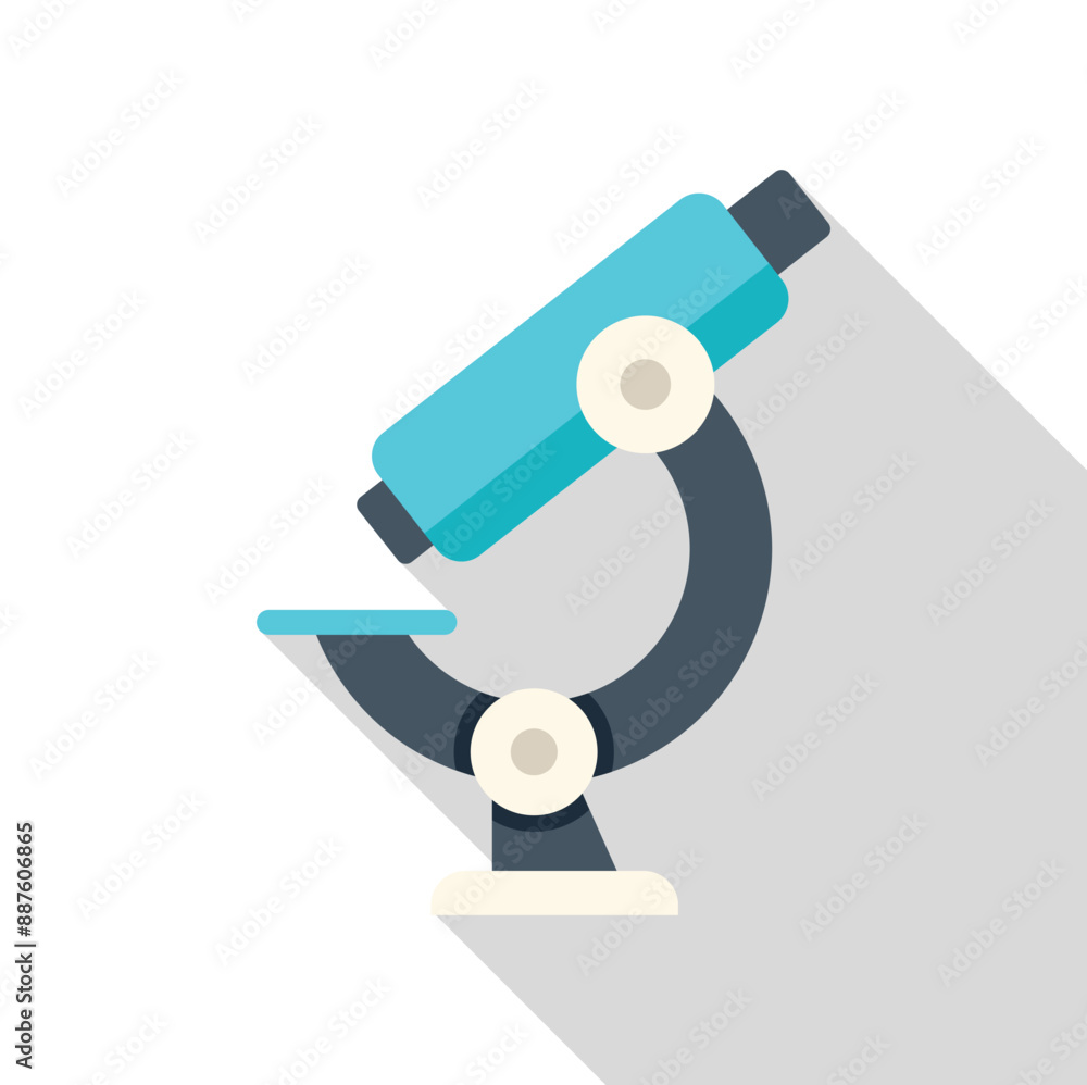 Poster blue microscope standing on a table casting a long shadow to the right