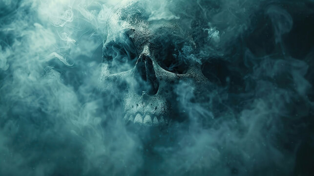 Skull mist haunting , illustration, space for text, back ground, perfect for book cover