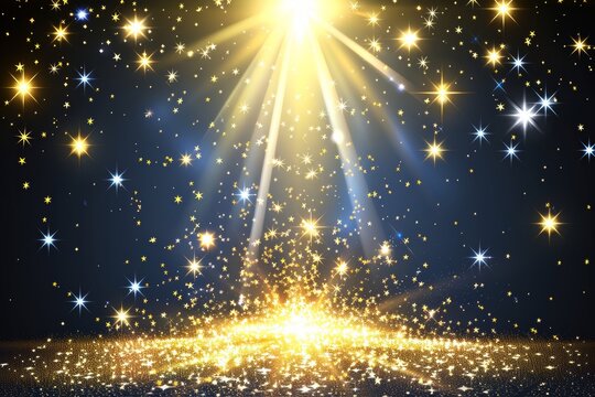 Golden sparkling light on dark background bright and festive digital illustration