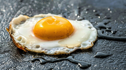 A chicken egg was fried on asphalts. Hot weather in the city. abnormal weather