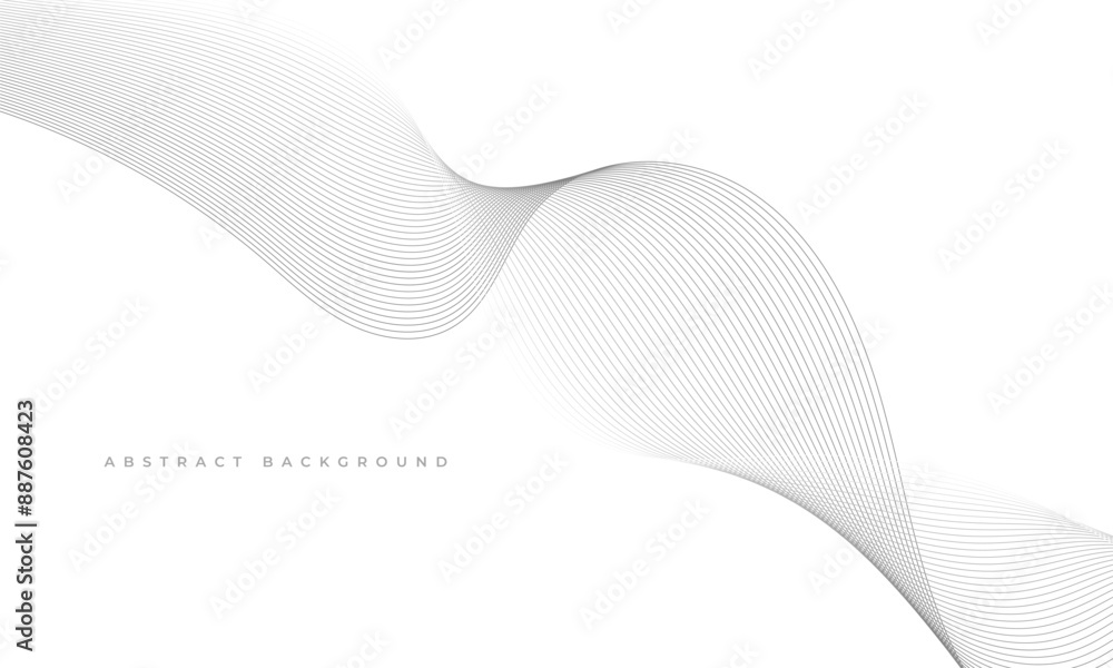 Poster Grey wavy lines on white abstract background. White and gray vector illustration with particles wave stripes.