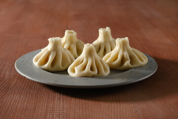 Traditional Georgian dish khinkali stuffed with lamb of beef meat