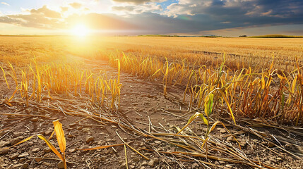 Fototapeta premium Dry corn field ready after harvest