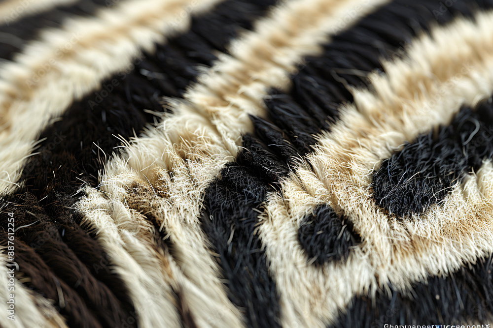 Poster a close up of the back skin texture of a zebra, focusing on its distinctive striped pattern. the bac