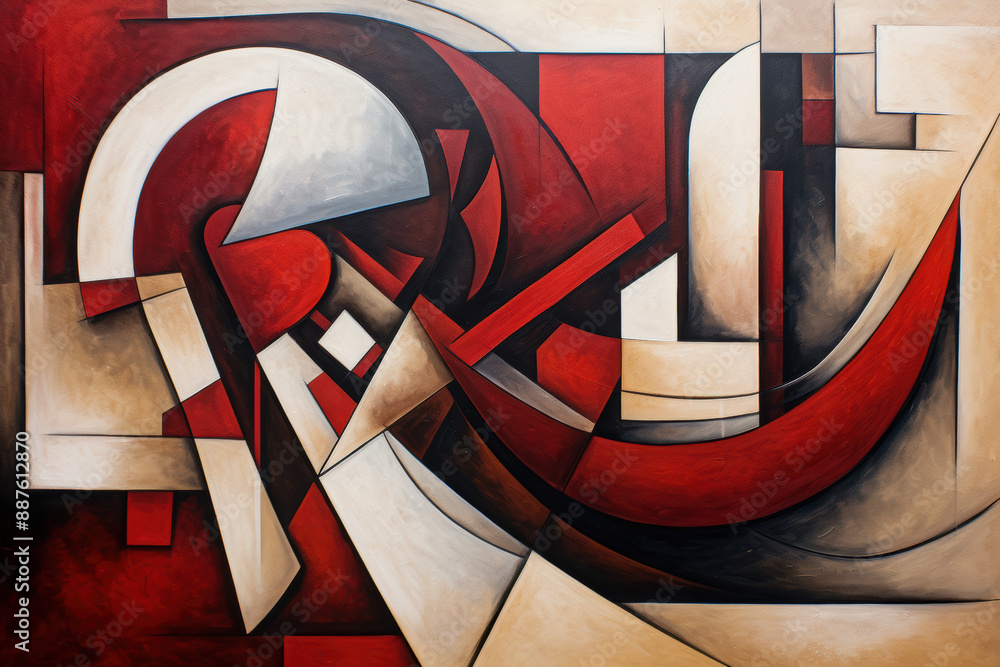 Poster abstract multicolored figures in an abstract cubist or cubism style painting