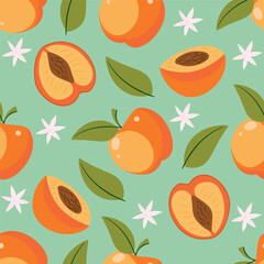 Seamless pattern with apricot. Vector cartoon illustration