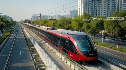 Naklejka premium Modern Train in a Cityscape