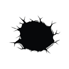 Cracked black hole on white background. Isolated vector illustration.