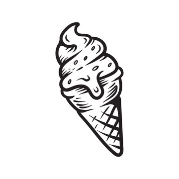 recommend clip art: cone ice cream with sprinkle line art sketch vintage design illustration